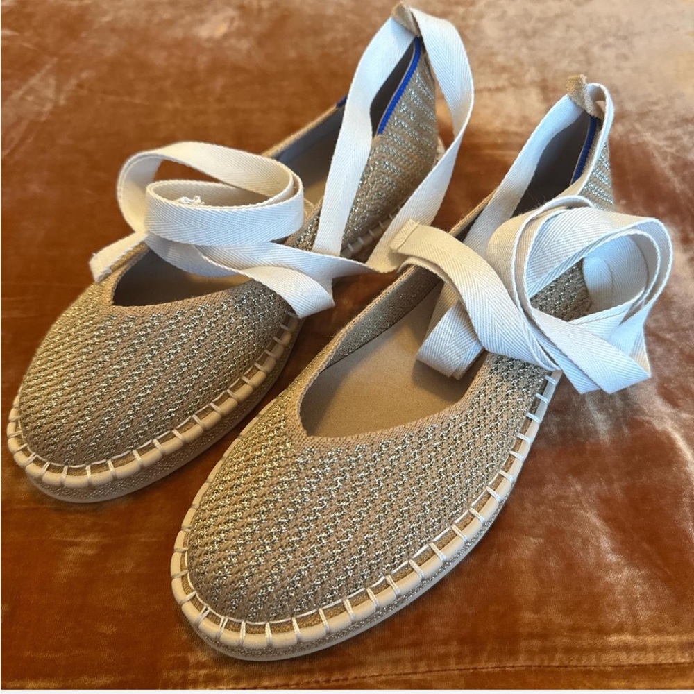 Rothy’s Tan and Gold Espadrilles